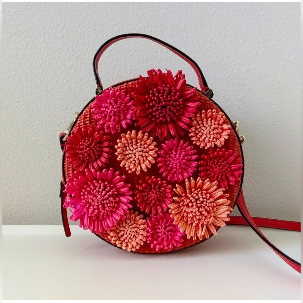 Rare Kate Spade leather handbag, w/ detachable strap, red, pink, hot pink